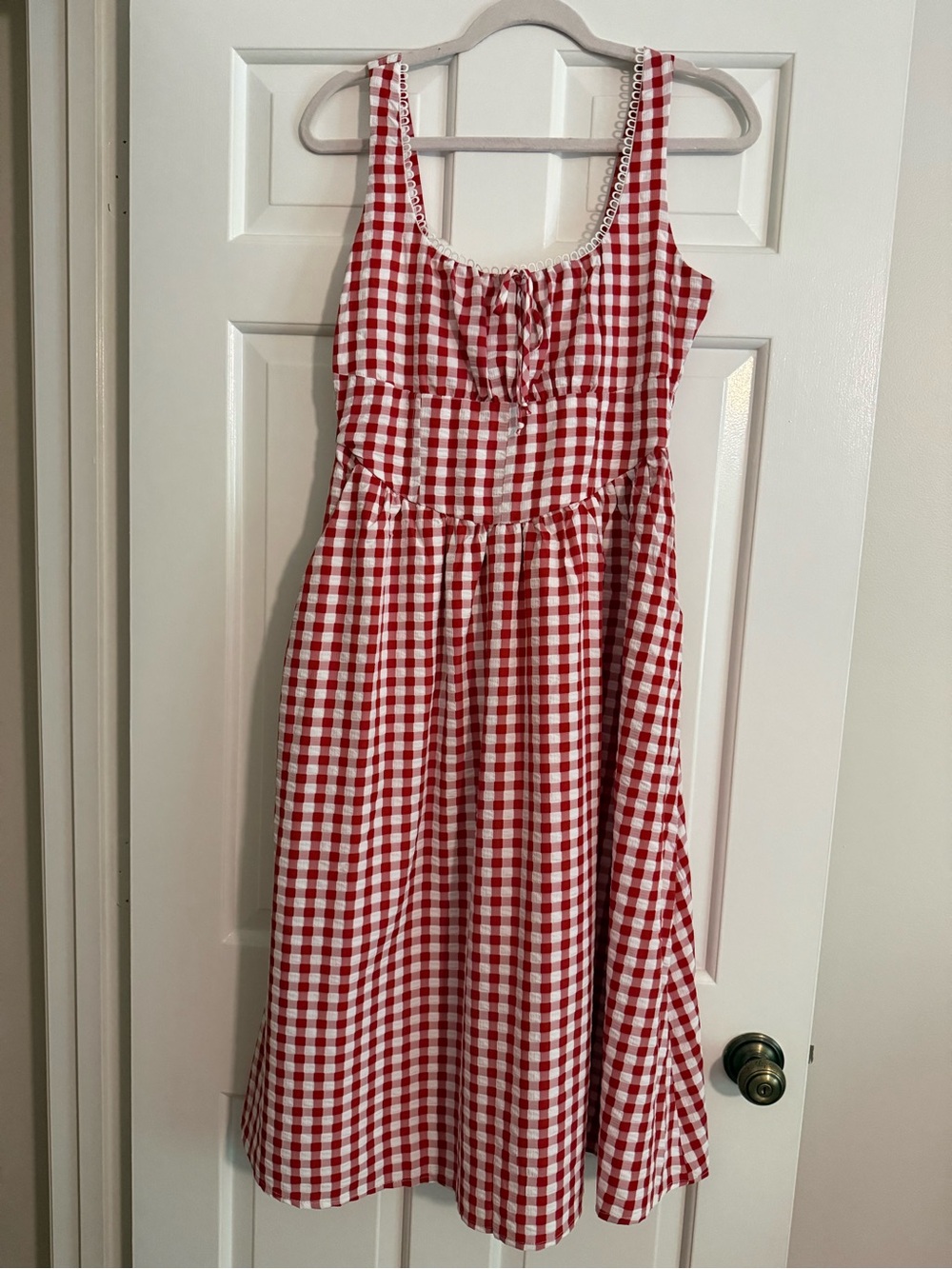 Jessica Simpson Red and White Gingham Milkmaid Style Sundress